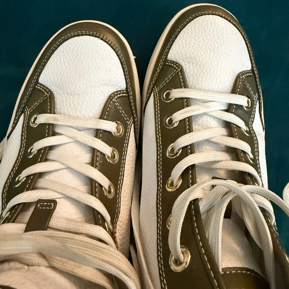 Michael Kors Shea Mid High-Top‎ Two-Tone Lace-Up Sneaker Olive/White 9.5M